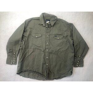 Vintage Wrangler Pearl Snap Long Sleeve Brushpopper Shirt Army Green Mens 2X Big